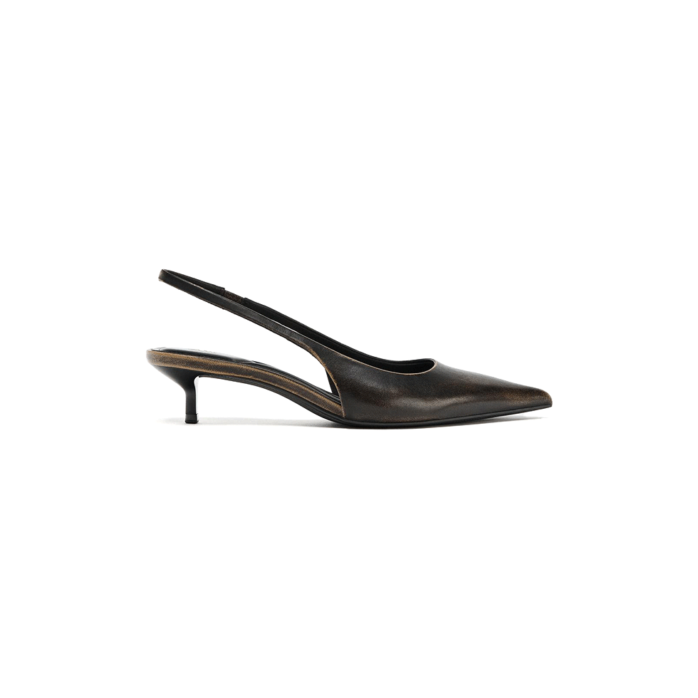 Καφέ δερμάτινα slingback kitten heel τακούνια
