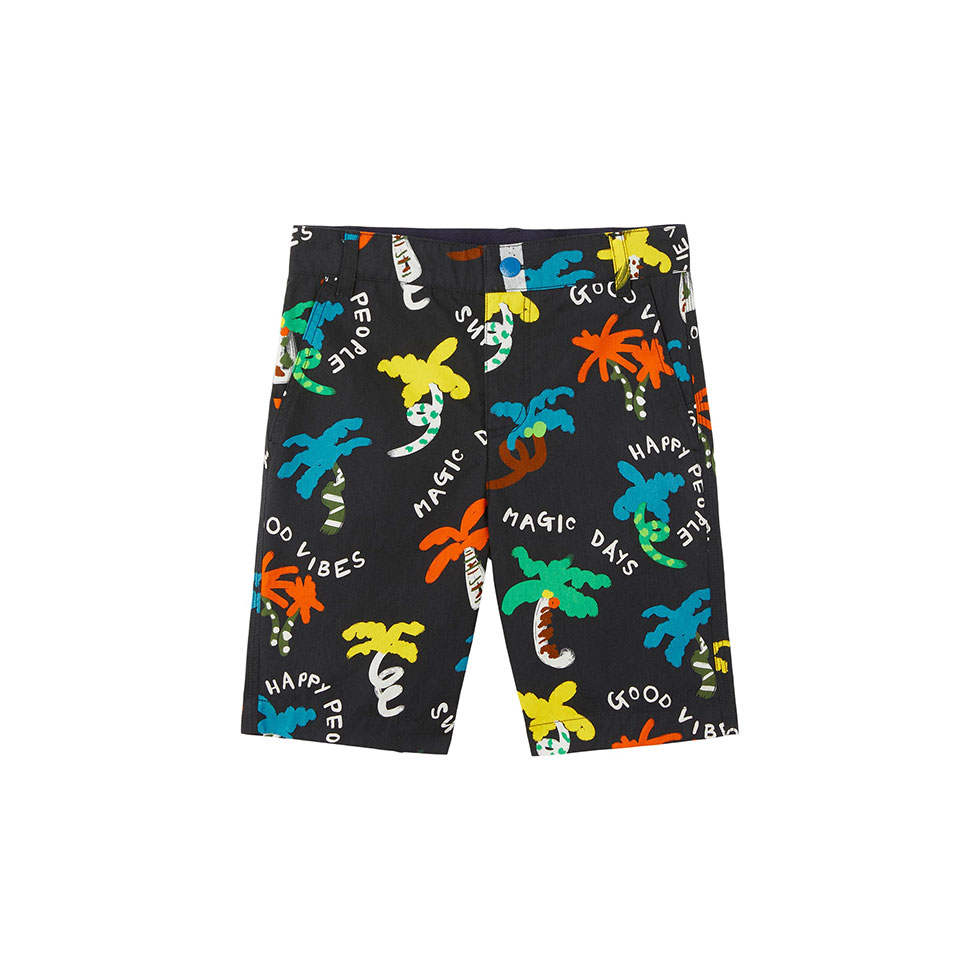 Μαύρη βερμούδα με πολύχρωμα σχέδια Palms, Stella McCartney Kids
