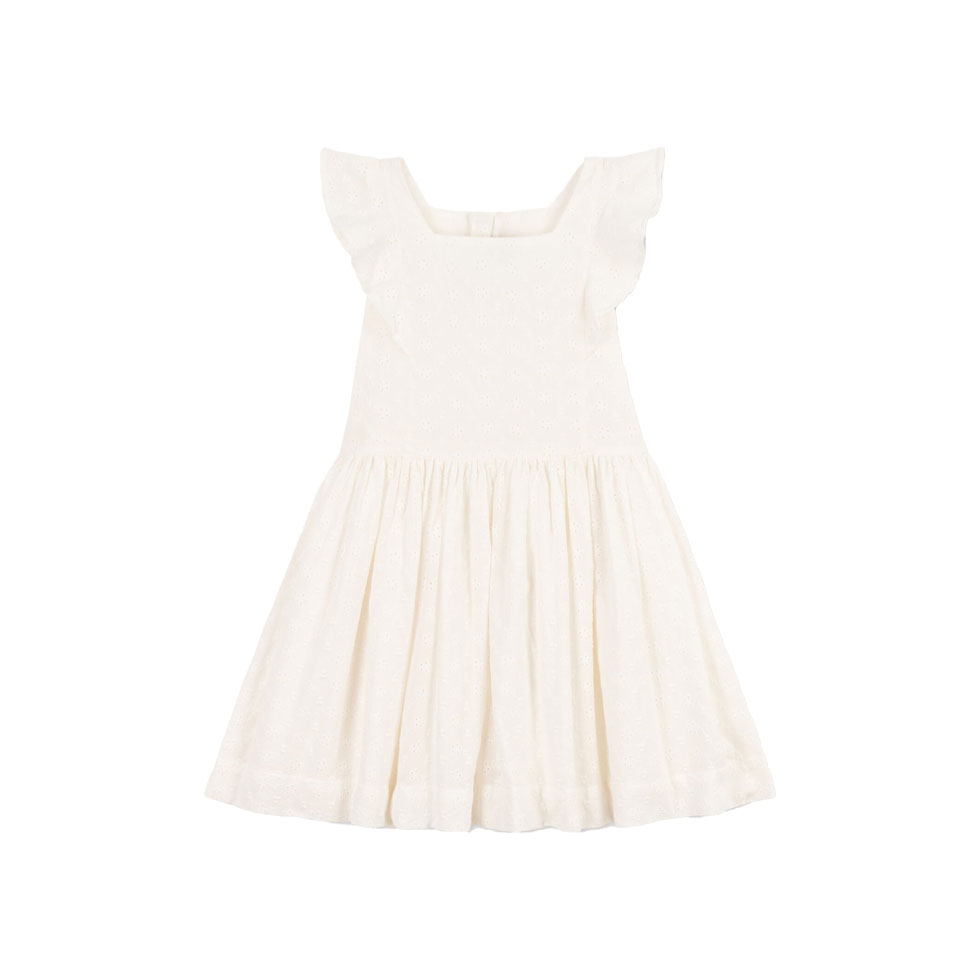 Λευκό αμάνικο παιδικό φόρεμα με broderie δαντέλα