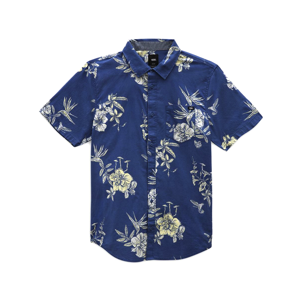 Μπλε, floral, κοντομάνικο πουκάμισο