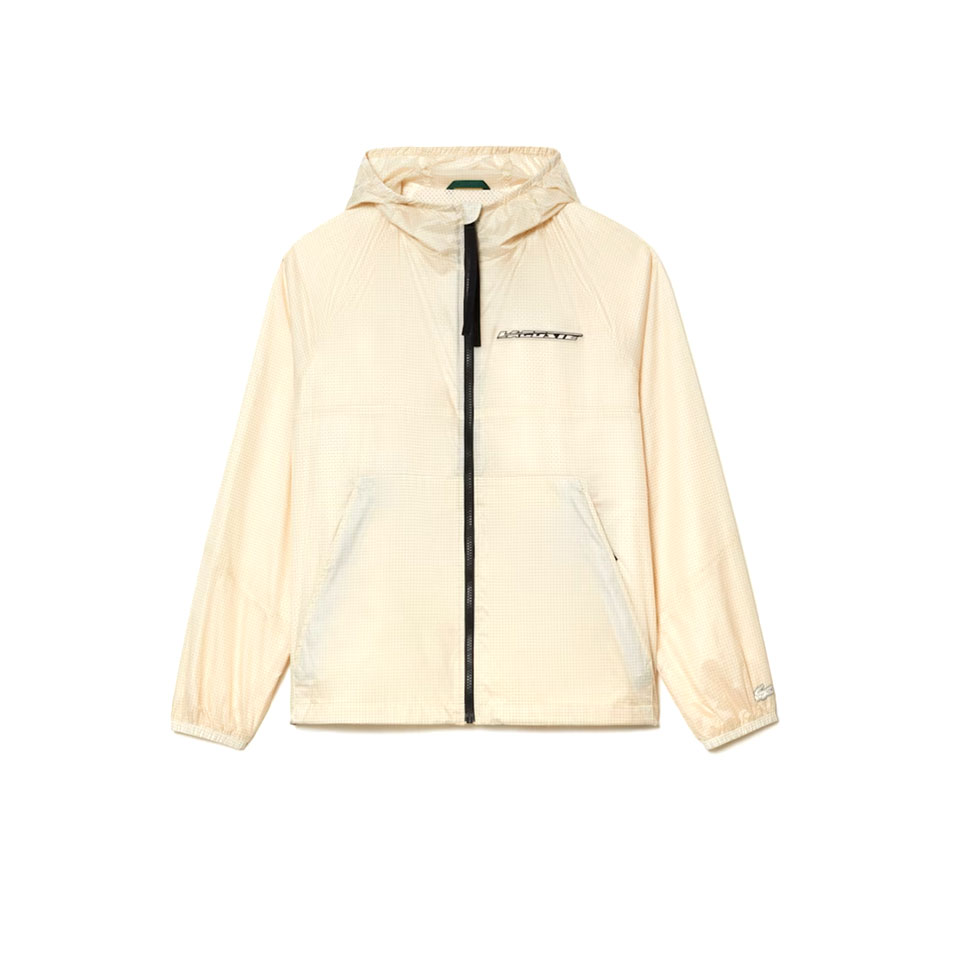 Εκρού αθλητική ζακέτα με κουκούλα και logo