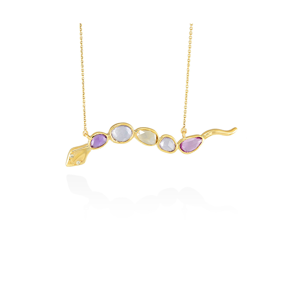 Χρυσό μενταγιόν φίδι 18Κ με ζαφείρια και μπριγιάν