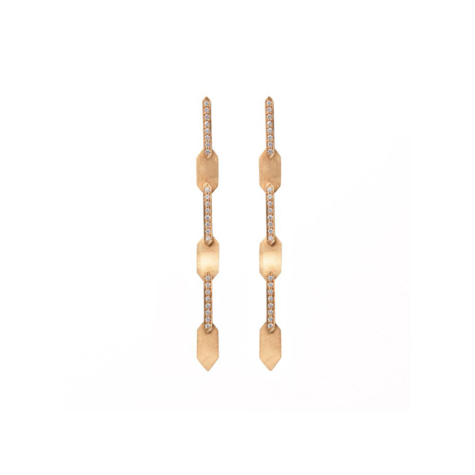 Χρυσά σκουλαρίκια 14Κ με διαμάντια, Alveare