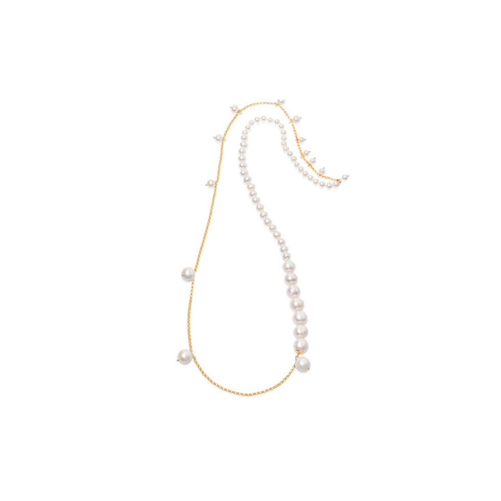 Χρυσό μακρύ κολιέ 18K με πέρλες, Christina Soubli