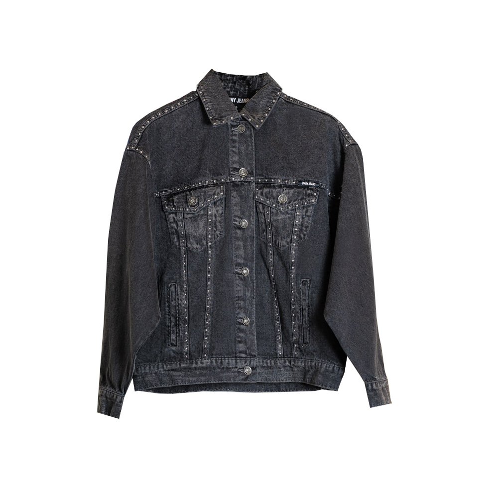 Γκρι denim jacket με μεταλλικές λεπτομέρειες