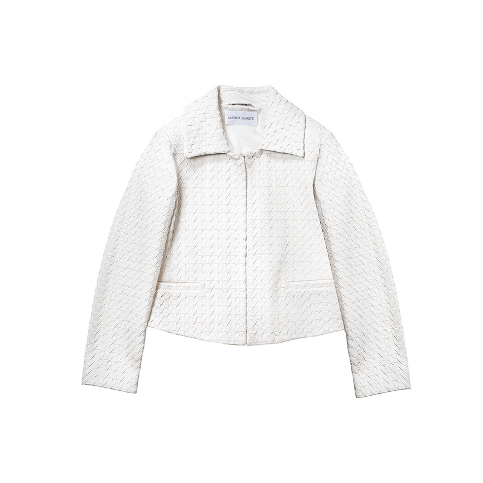 Εκρού δερμάτινο jacket με εφέ πλέξης, Alberta Ferretti