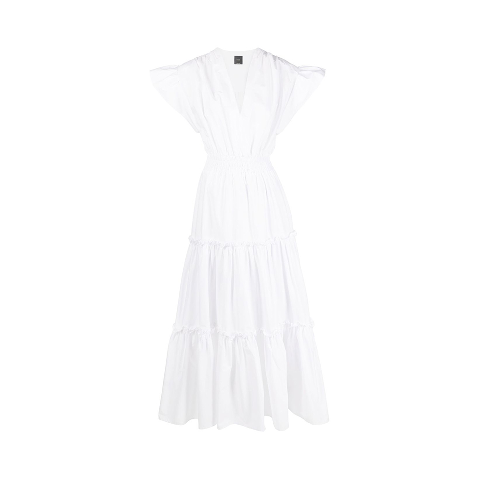 Maxi λευκό φόρεμα με βολάν 