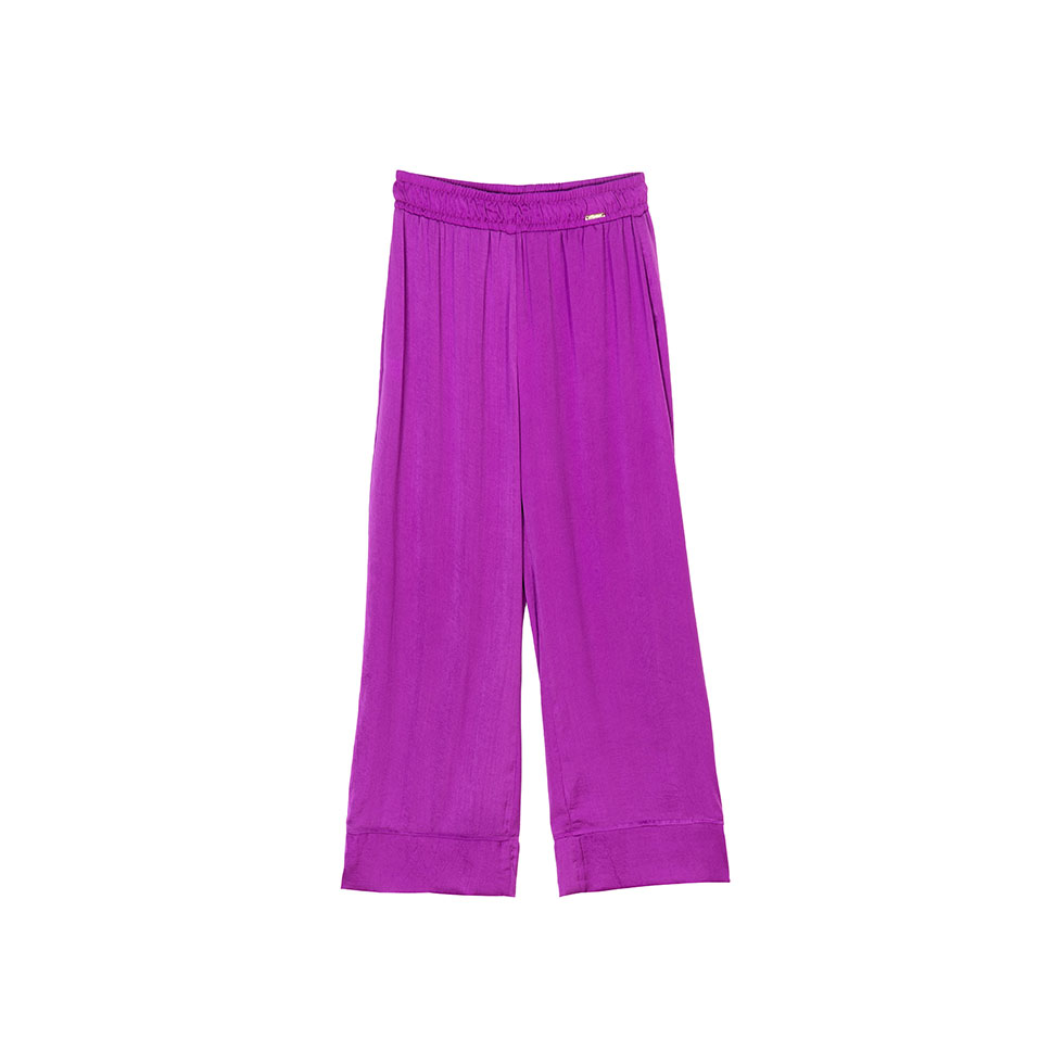 Σκούρο μοβ σατέν παντελόνι σε χαλαρή γραμμή 