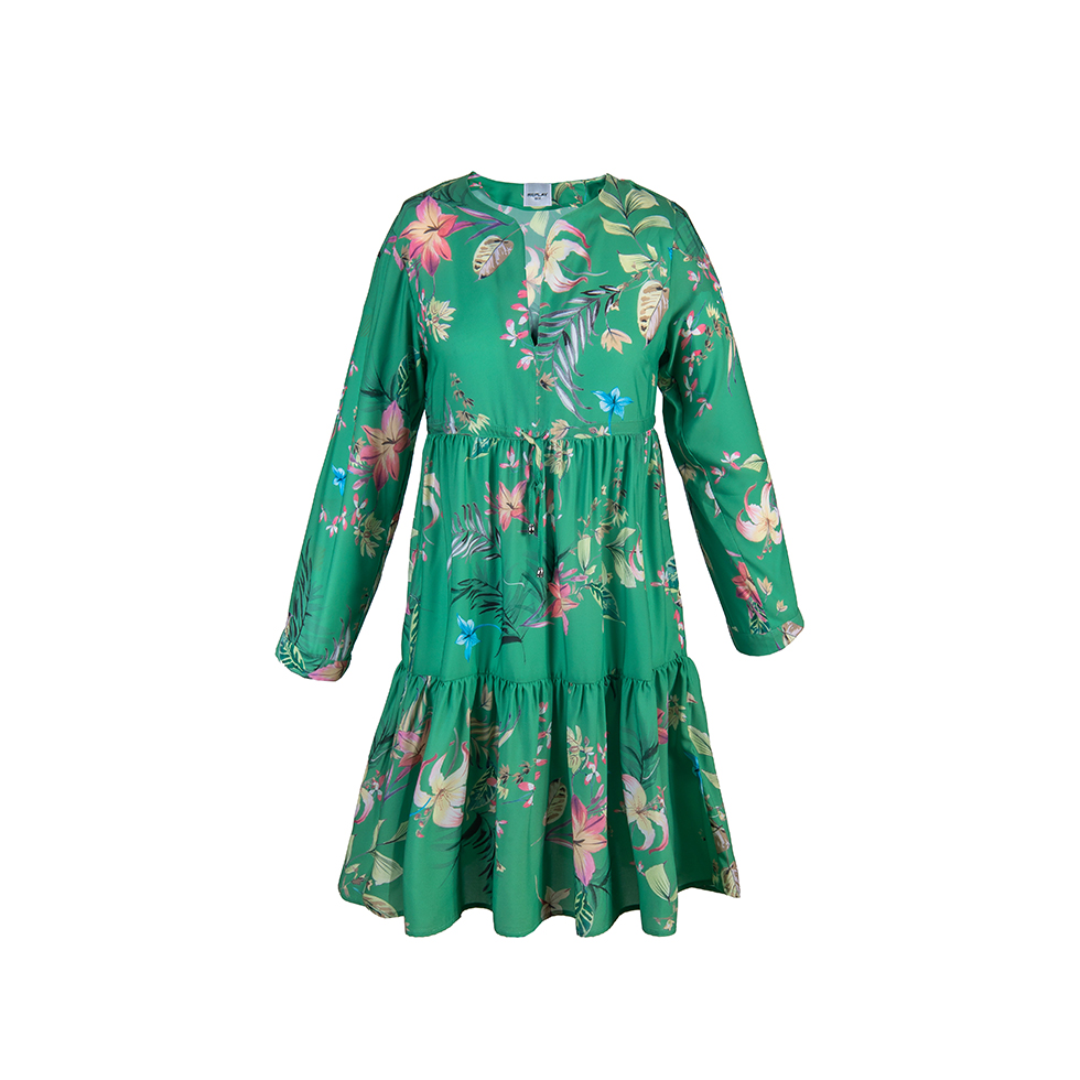 Πράσινο σατέν φόρεμα με τροπικό print