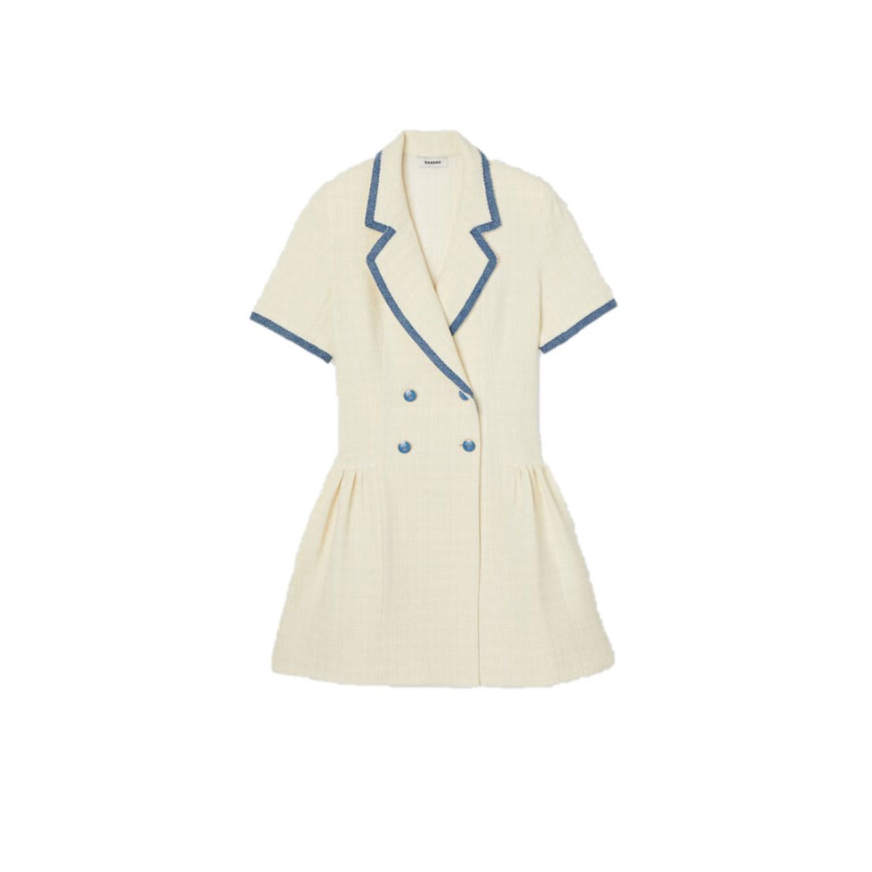 Εκρού mini tweed φόρεμα με μπλε λεπτομέρειες 