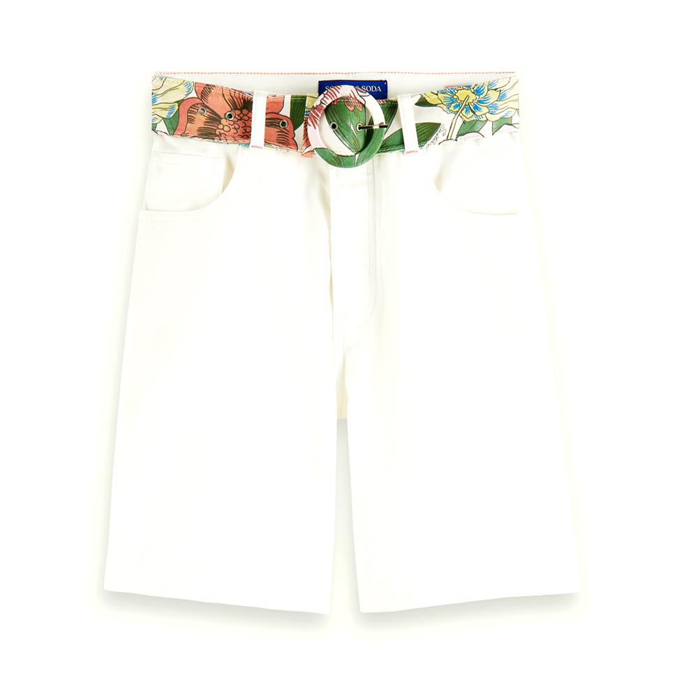 Λευκή, denim βερμούδα με ζώνη, Cruise