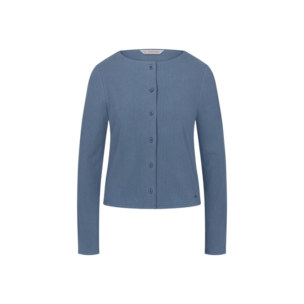 Μπλε rib μπλούζα πιτζάμας με κουμπιά 