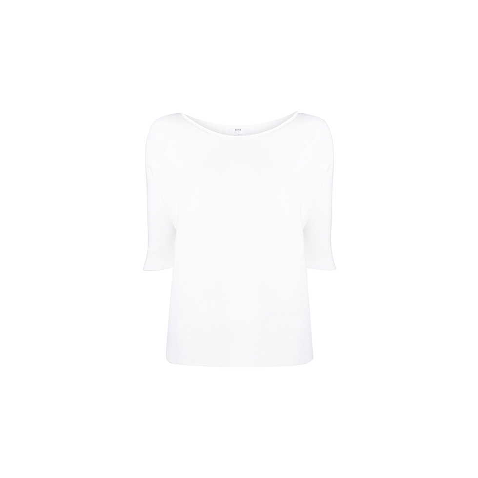 Λευκή πλεκτή μπλούζα με κοντά μανίκια