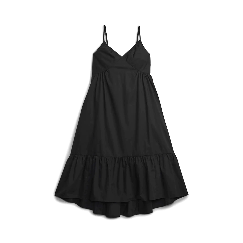 Midi, μαύρο φόρεμα με V λαιμόκοψη