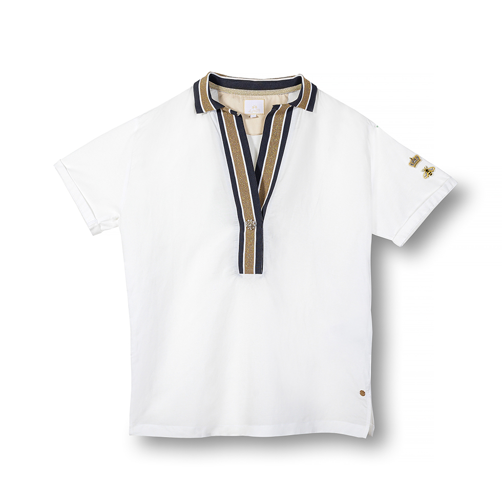 Λευκό t-shirt με δίχρωμο γιακά