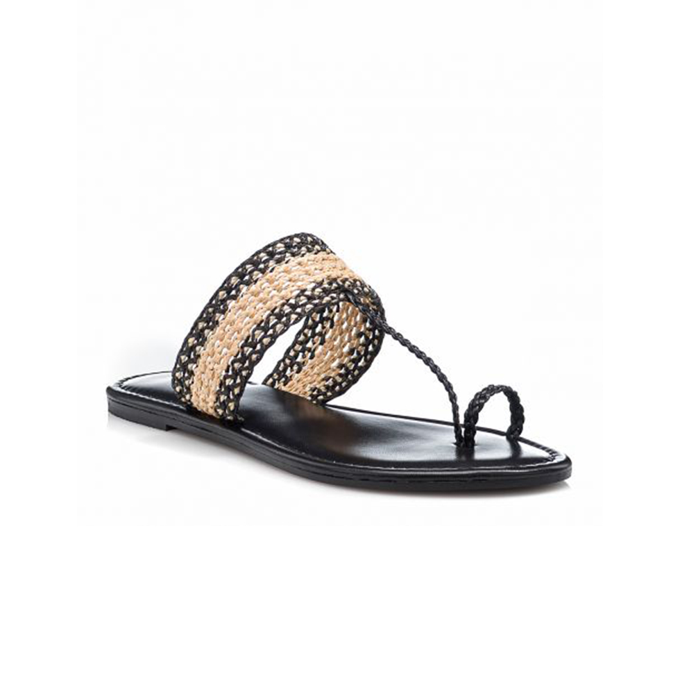 Μαύρα - μπεζ σανδάλια Lina με εφέ πλέξης